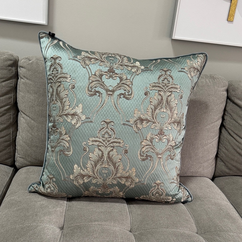 Luxurious Teal and Gold Accent Pillow